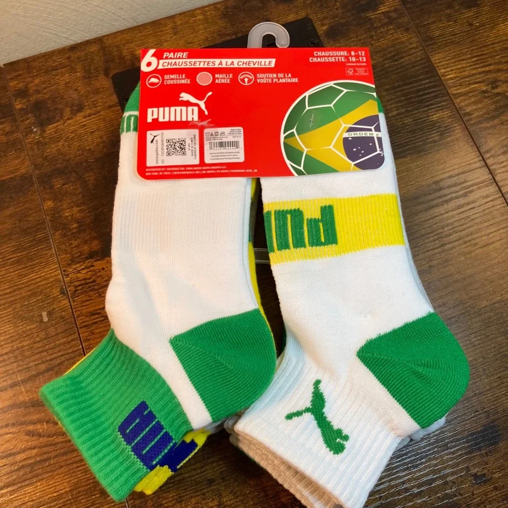 Puma World Cup Socks Selecao Brasil Futebol Mens 8-13 Quarter Crew 6 Pair 2026